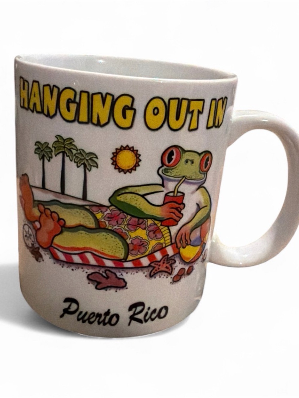Puerto Rico Coqui Frog Coffee Mug Hanging Out Beach Tropical Souvenir Cup